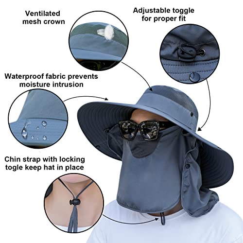 Image of Women Wide Brim Face Mask Sun Hat Detachable Neck Face Flap Ponytail UV Protection Visor Hat Garden Fishing Hiking