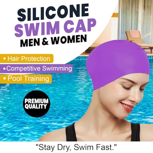 Image of GLAN Silicone Swimming Cap for Kids and Adults Waterproof Swimming Pool Cap for Women and Men (Purple)