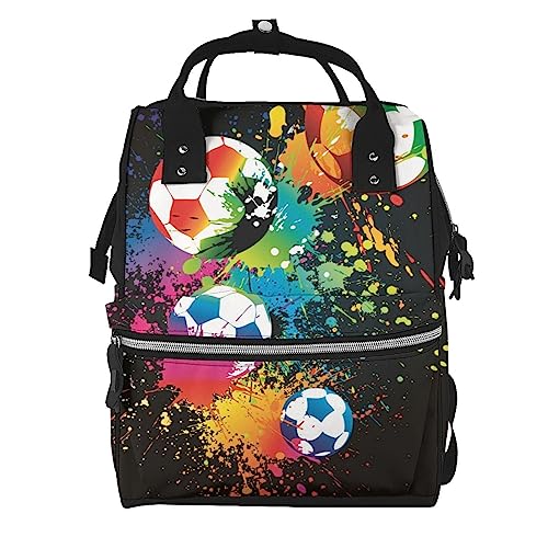 Sac à dos à langer ordinateur portable à motif football multicolore