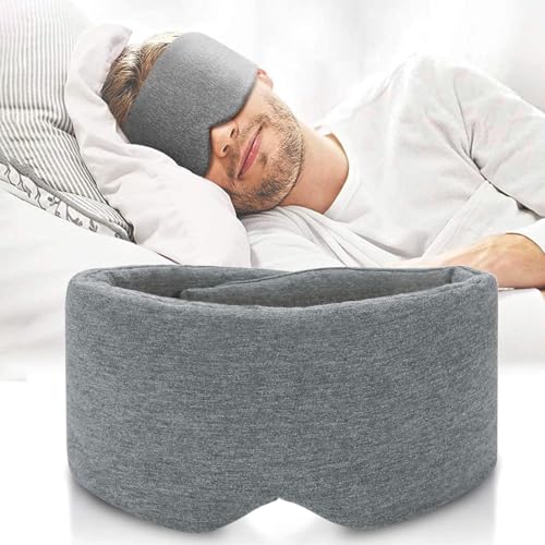 Cotton Sleep Eye Mask for Women Men - JOMWEN Upgrade Design Blackout, Soft Zero Pressure Grey Eyes Cover with Adjustable Velcro Strap for Side Sleeper Night Sleeping, Work Nap and Yoga