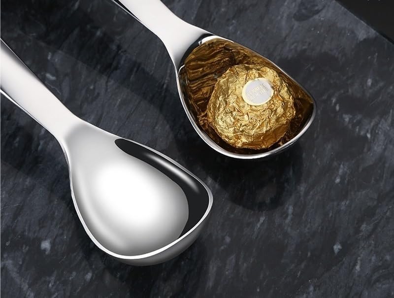 Silverware Flatware Set, 1/4/6/8/10/12 pcs 304 spoon stainless steel short handle round head ice cream spoon hollow handle small round spoon ice cream dessert spoon(4 Pieces)