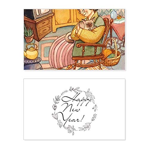 Tarjeta de felicitación de año nuevo: gato acuarela Miaoji para notas navideñas