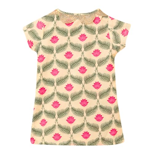 Image of Hopscotch Girls Beige Floral Print Kurta And Sharara Set With Dupatta