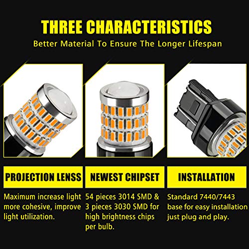 AUXLIGHT 7440 7441 7443 7444 T20 992 W21W LED Bulbs Amber Yellow, Ultra Bright 57-SMD LED Replacement for Blinker Lights, Turn Signal/Parking or Running Lights, Brake/Tail Lights (Pack of 2) - Image 3
