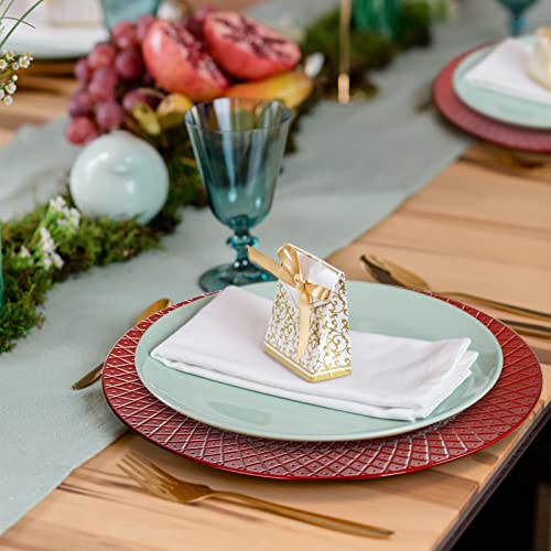 Frcctre 12 Pack Red Charger Plates, 13 Inch Decorative Diamond Pattern Round Plastic Charger Dinner Plates, Reusable Elegant Serving Plates For Wedding, Dinner Party, Event Table Decoration #TOP4