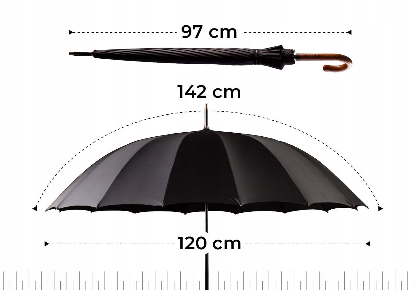 WEISNER CAPITOL Stockschirm Automatik – Regenschirm für 2 Personen – Ø120 cm, 16 FlexiGlass-Streben, Holzgriff, Teflonbeschichtet, Windschutzsystem, mit elegantem Etui