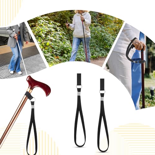 FdcZeyxior 6 Stück Gehstock-Handgelenkschlaufe, Schwarz Verstellbare Handgelenkschlaufe Lanyard Universal Gehstockgriff Krückenriemen Ersatz Für Faltbare Gehstöcke Oder Stöcke Senioren Krückenzubehör