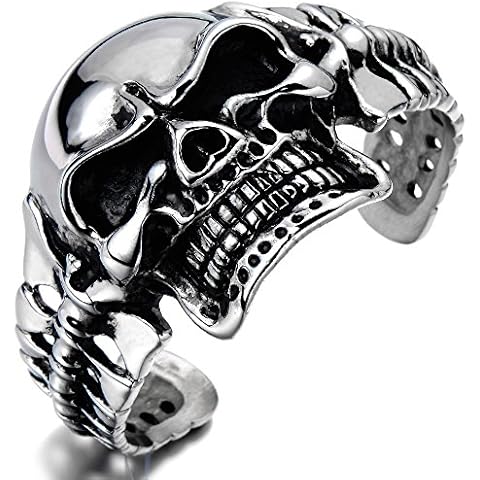 COOLSTEELANDBEYOND Biker Skull Cuff Bracelet Cover
