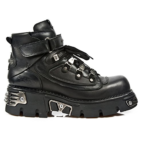 Bottes Motard New Rock 37 en cuir noir avec semelle robuste