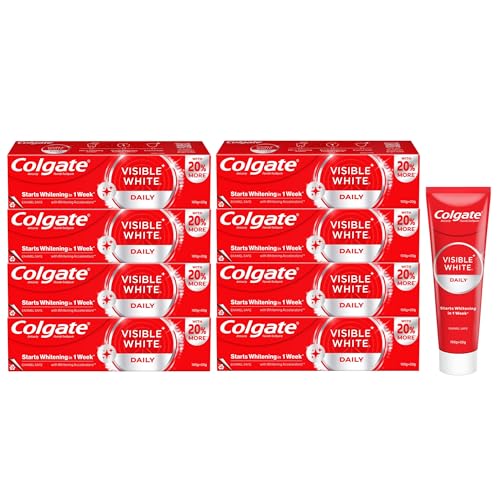 Image of Colgate Visible White Toothpaste 400g (Combo Pack of 8 x 100g) Teeth Whitening Starts in 1 week, Safe on Enamel, Stain Removal and Minty Flavour for Fresh Breath.