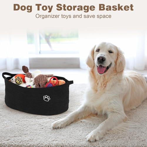 Image of Optish Dog Toy Basket, 30L Toy Box and Bin for Dog Cat Storage, 19.7 inch X 11 inch X 7.9 inch Large Woven Rope Basket for Blankets, Living Room, Bedroom, Black