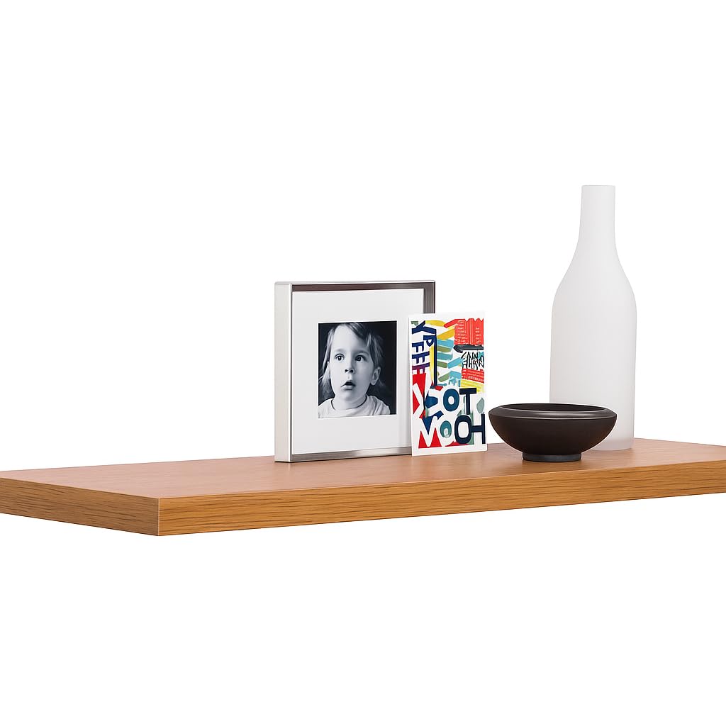 FITTO 40cm & 60cm Floating Wall Shelves, Available in White, Black, Oak Effect, and Brown Finishes - Wall-Mounted Shelf for Bedroom, Living Room, Bathroom, Modern Home Decor (Oak Effect, 40 cm)