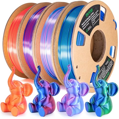 OVV3D Filamento PLA 1.75 +/- 0.02mm Seda, Impresora 3D Filamento PLA Traje Filamento Concurrentes Bicolor, Filamento 3D Impresora Arcoíris Combinación, PLA 200 g × 4