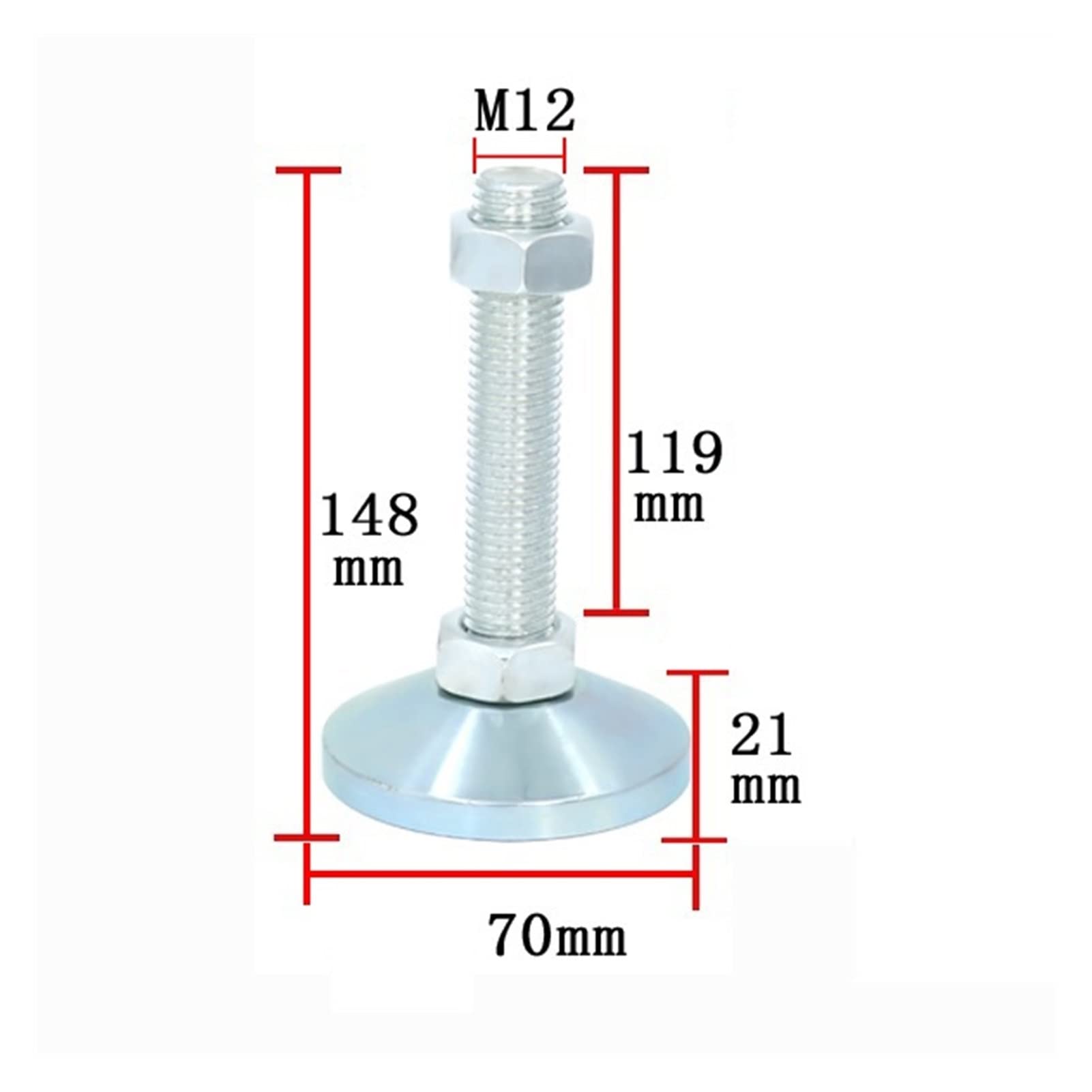 Nivellierfüße, 2 Stück Nivellierfuß, Verstellbarer Fußnivellierer mit M12-Gewinde, robuster, Möbelnivellierer,8 Zoll Basisdurchmesser(70*M12*80mm)
