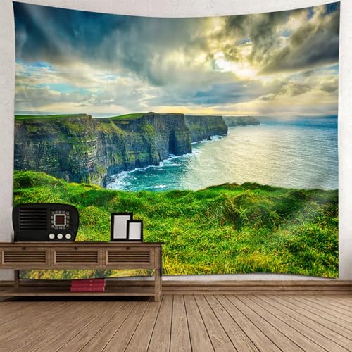 Tenture murale paysage mer en tissu leger 150x130cm facile a suspendre