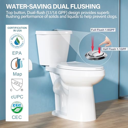 22 Inch Elongated Tall Toilet for Seniors, Extra High Toilet for Bathroom, Comfort Bowl Height 21 Inch, Seat Height 22", Two-Piece Dual Flush 1.1/1.6 GPF, 12 Inch Rough-in, White - Image 5