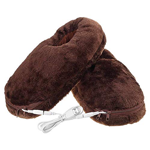 USB Aufheizbare Hausschuhe Fußwärmer Wärmeschuhe Wärmepantoffeln, Warmer Plüsch Baumwolle Schuhe Heiz Pantoffel, USB Aufladung Abnehmbar