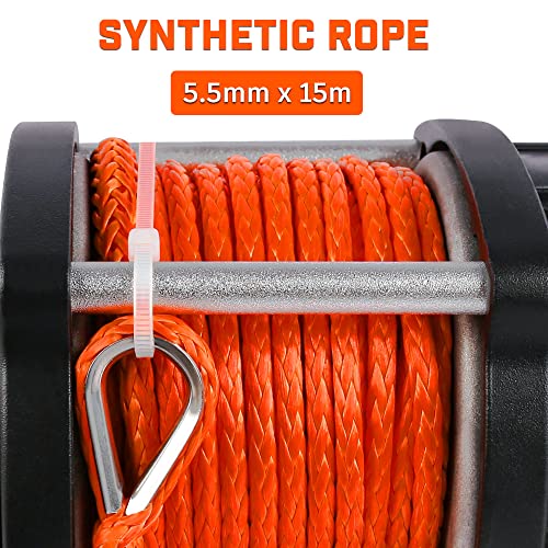 ZESUPER 4500-lb Waterproof Winch Electric Winch Kit, Synthetic Rope Waterproof IP67 Electric Winch with Hawse Fairlead, with Both Wireless Handheld Remote and Corded Control Recovery