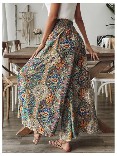 Women's Boho Paisley Print High Elastic Waist Loose Wide Leg Pants Vacation Holiday Palazzo Trousers2