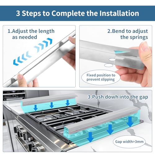 2 PCS Expandable Stainless Steel Stove Gap Covers (13.8"-27.5"), Kitchen Counter Filler Strip,Easy Retractable Length ， Cooktop Trim Kit，Oven Gap Filler，Heat Resistant Guard Between (Silver) by NKNP - Image 3