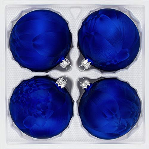 4 TLG. Glas-Weihnachtskugeln Set 8cm Ø in 'Ice Royal Blau Eislack - Christbaumkugeln - 8cm Durchmesser