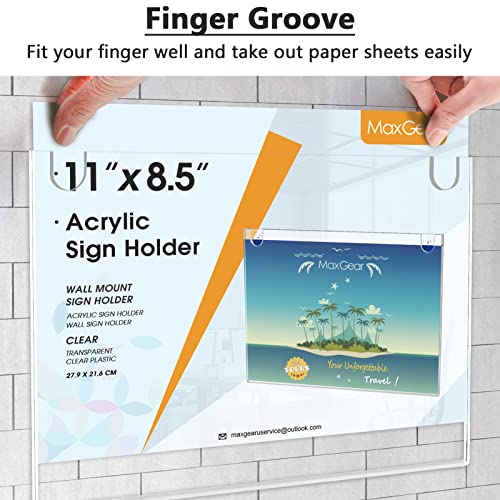 Image of MaxGear Wall Mount Sign Holder, 8.5 x 11 Landscape, 24 Pack | Includes Adhesive Tapes and Screws, Clear Acrylic Display for Signs, Notices and Documents, Ideal for Office, Home, Store