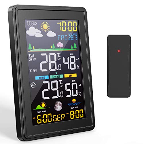 Gafild Wetterstation Funk mit Außensensor,Digital Thermometer Hygrometer Multifunktional Wetterstationen für Innen Außen,Alarm/Snooze,Farbdisplay LCD Bildschirm