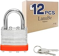 Vista 19 de LanuBe Candado laminado con llave (1-9/16 pulgadas, 1.575 in), cerraduras iguales con llave, grillete normal, aro de plástico naranja marcado