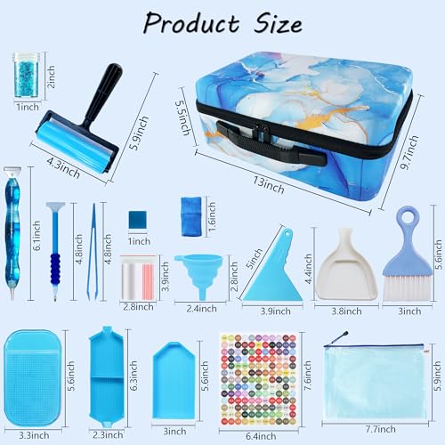 Image of Muzagroo Art Diamond Painting Storage Containers 120 Slots Diamond Art Storage Box with Accessories and Tools for Handcrafts Portable Shockproof Organizer Case for Diamond Painting L (Blue-Deluxe Set)