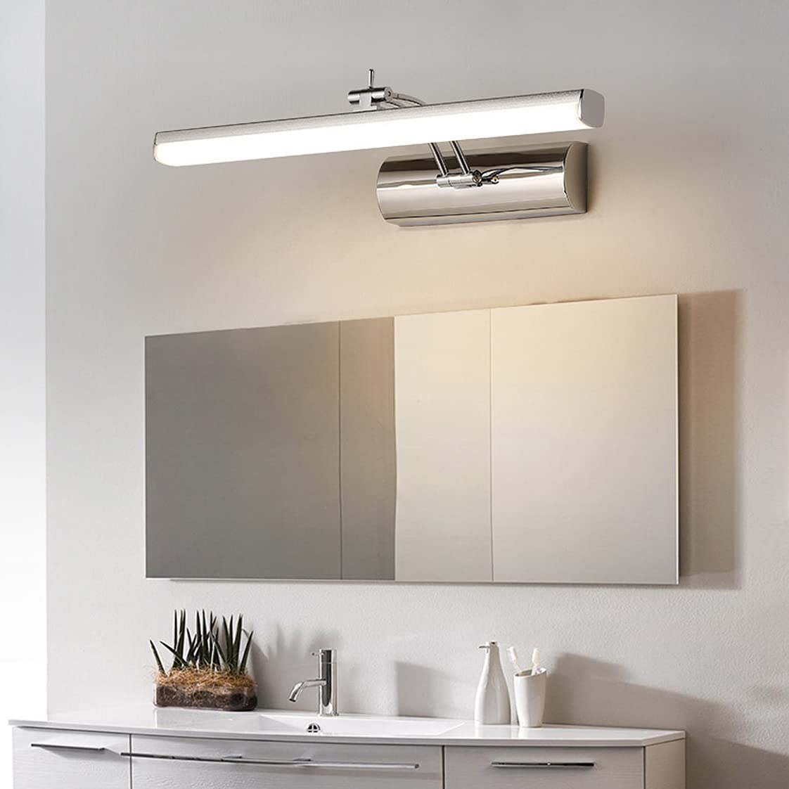 Luz espejo baño, luz espejo LED 10W Iluminación espejo 3000K-4000K-6000K Luz gabinete espejo 900LM Lámpara pared espejo Maquillaje para inodoro Cocina Tocador Dormitorio Interior Latón impermeable