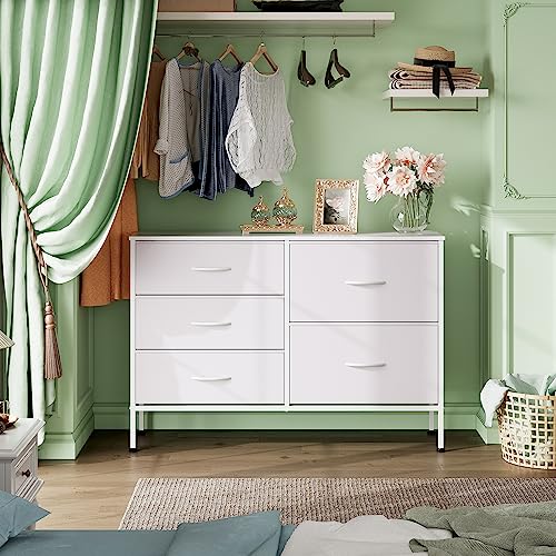 WLIVE-Dresser-for-Bedroom-with-5-Drawers-Wide-Bedroom-Dresser-with-Drawer-Organizers-Chest-of-Drawers-Fabric-Dresser-for-Living-Room-Closet-Hallway-White WLIVE Dresser for Bedroom with 5 Drawers Wide Bedroom Dresser with Drawer Organizers Chest of Drawers Fabric Dresser for Living Room Closet Hallway White