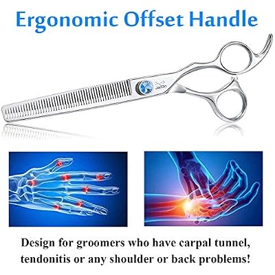 JASON 7 50 Teeth Thinning Dog Grooming Blending Scissor, Ergonomic Pet Grooming Thinner Blender Shears Cat Trimming Texturizing Kit with Offset Handle and a Jewelled Screw 30% Thinning Rate Christmas