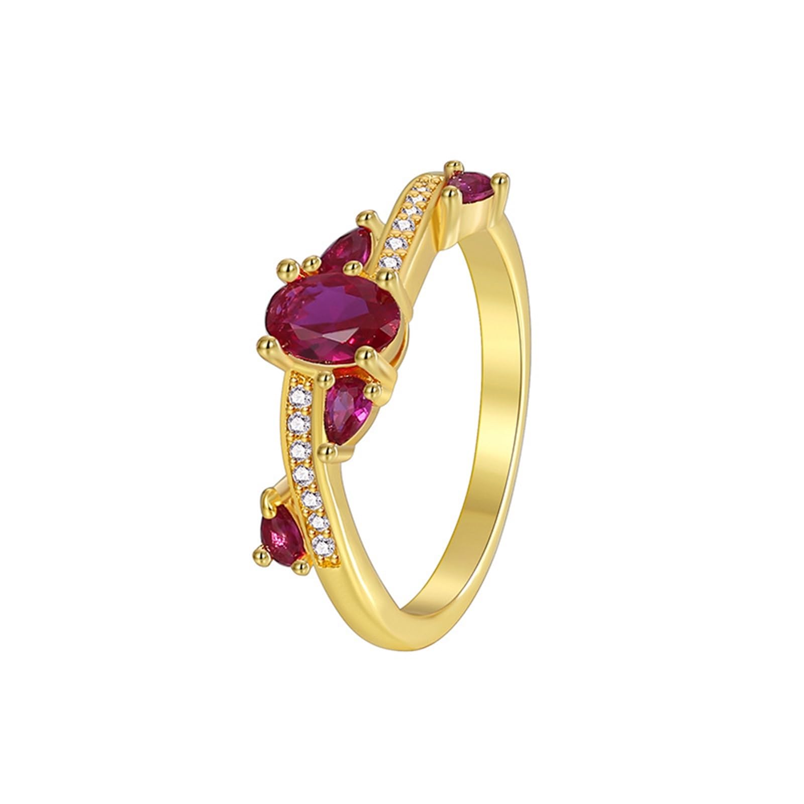 Anillo de oro amarillo de 9 K/14 K/18 K, oro auténtico, para mujer, anillos de boda con rubí cultivado en laboratorio de 0,6 quilates