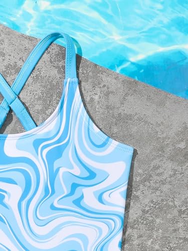 Milumia Girl's Two Piece Tankini Set Boho Marble Print Tankini Top and Shorts Swimsuit4