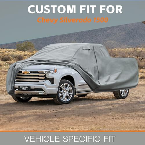 Image of Kayme Heavy Duty Truck Cover Custom Fit Chevrolet Chevy Silverado 1500(1998-2025) Crew Cab SB Short Bed. Waterproof All Weather for Pickup, Full Exterior Covers Sun Rain UV Protection.