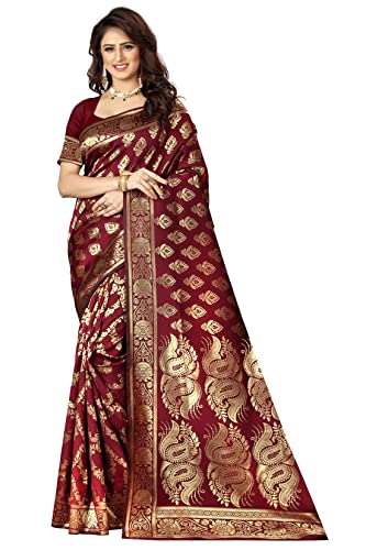 Image of Sugathari Women's Art Silk Maroon Kanchipuram Saree (SAN PARI 75 MAROON)