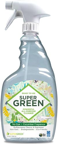 SuperGreen Potente limpiador y desengrasante multiusos  Certificado USDA Bio-Based, no tóxico, sin amoníaco ni fosfatos, fragancia de pepino de 32
