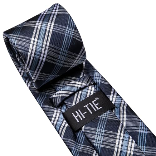 Image of Hi-Tie 70 inches Ties for Men Silk Extra Long Necktie and Pocket Square Cufflinks Set Men Big and Tall Tie Business