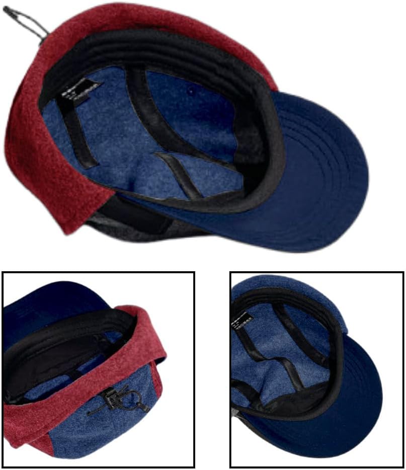 Winter 5 Panel Baseball Cap with Ear Flap, Vintage Fleece Flat Brim Cap for Men Women - Image 6
