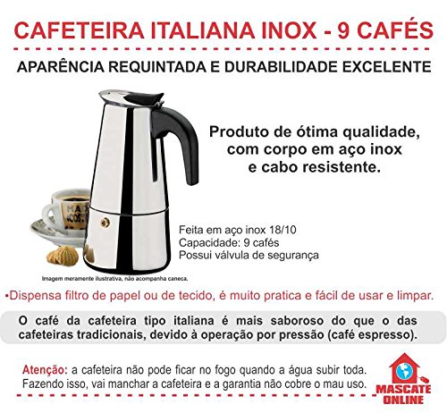 Cafeteira Tipo Italiana em Inox - Café Espresso 9 xícaras