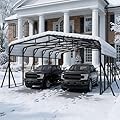 HOPETANA 20x30 FT Heavy Duty Metal Carport, Oversized Outdoor Garage Shelter with Galvanized Steel Frame & Roof, All-Weather Carport Canopy with Pre-Drilled Parts for Car, Pickup, Boat & Tractor