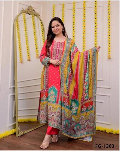 Image of Viscose Muslin womens kurta set with dupatta /womens kurta set with dupatta