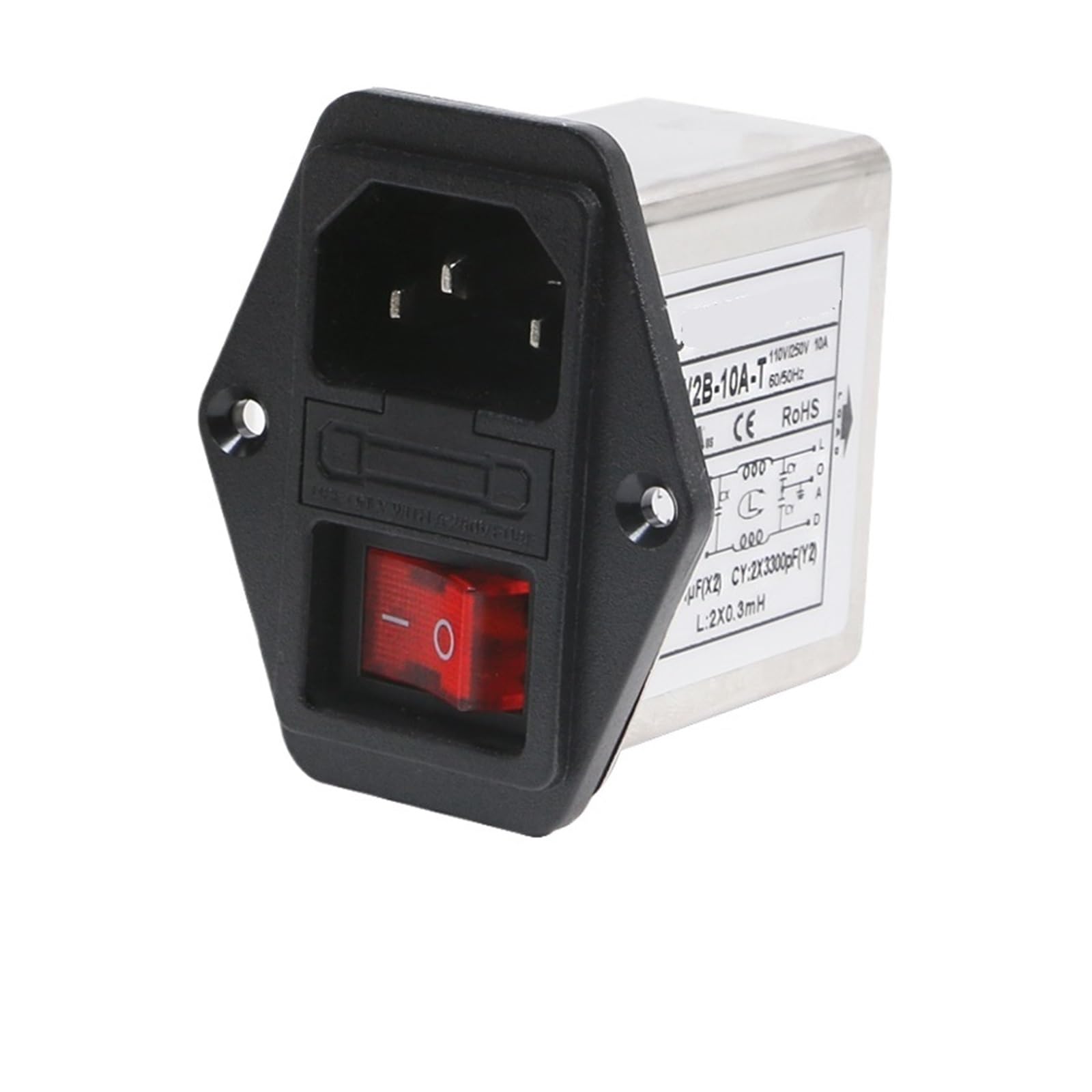 Filtro antiinterferencias 220V CW2B-10A-T toma de corriente monofásica con botón rojo 3