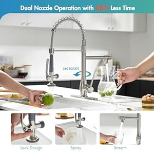 Gimilikitchenfaucetwithpulldownsprayersinglehandlehighpressurebrushednickelkitchensinkfaucetcommercialdoubleheadedstainlesssteelkitchenfaucetssinkwithdeckplate Urban Country Home Decor Gimili kitchen faucet with pull down sprayer single handle high pressure brushed nickel kitchen sink faucet commercial double headed stainless steel kitchen faucets sink with deck plate urban country home decor