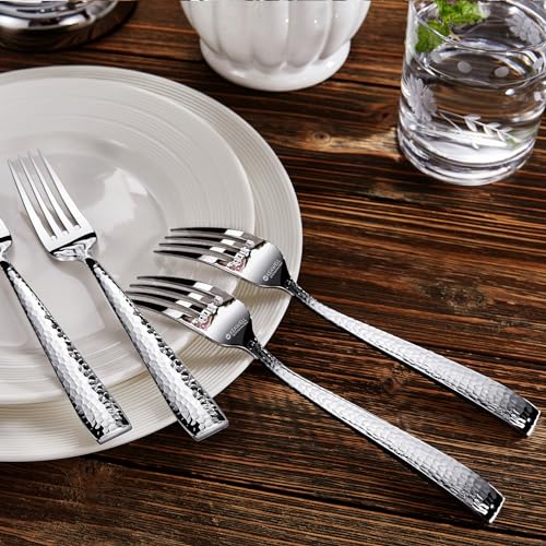 KEAWELL Premium 4-Piece Louis Hammered Fork Set, 18/10 Stainless Steel, Set of 4, Fine Fork Set with Squared Edge, Dishwasher Safe (8.3" Dinner Fork) - Image 5