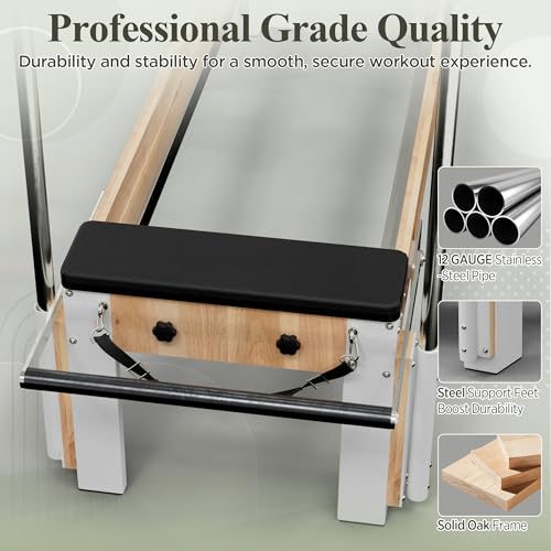 PAETA Pilates Reformer, Wooden Reformer Pilates Machine with Cadillac Trapeze Table, Pilates Equipment for Home Workout and Studio, Includes Sitting Box, Jumpboard(Reformer Cadillac - Thumbnail 5
