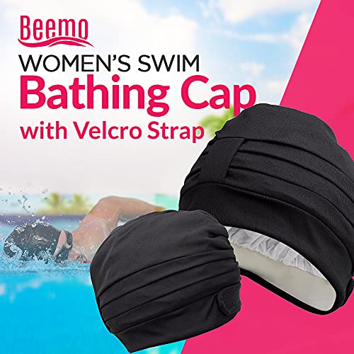 Beemo Swim Cap For Women - Polyester Latex Lined Swim Bathing Cap Turban With Adjustable Velcro-Turquise #TOP6