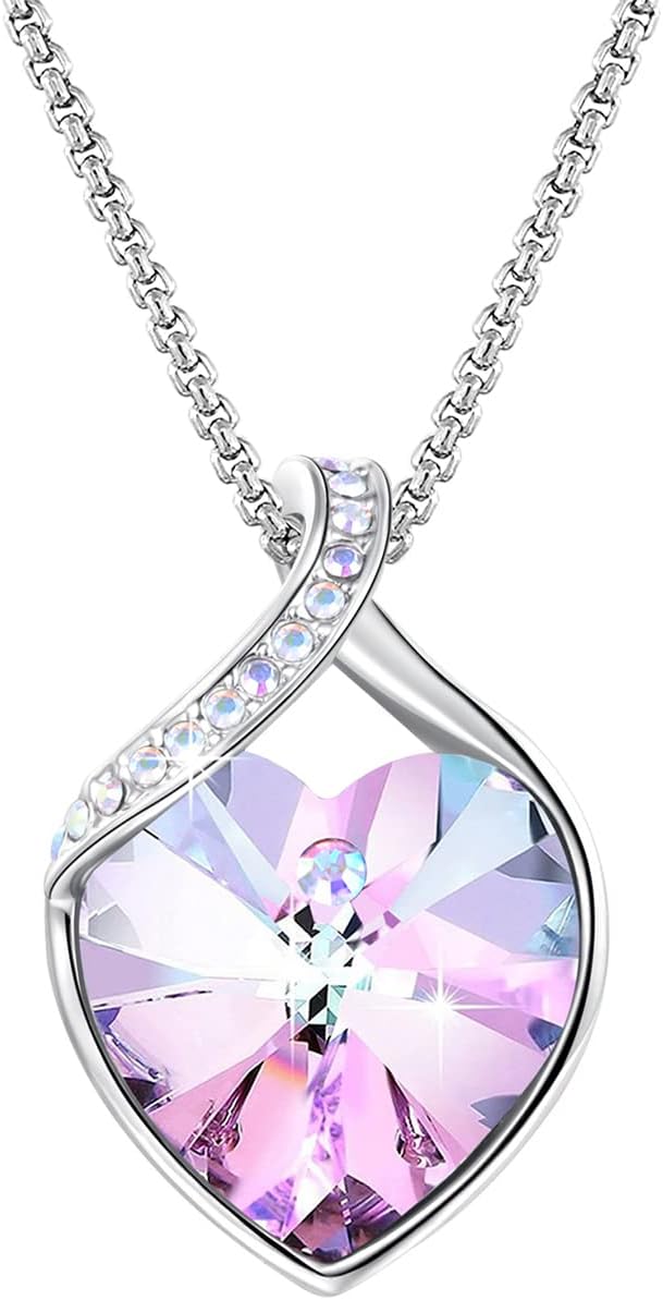 Necklaces for Women, Love Heart Pendant Necklaces for Women Crystal Pendant in Silver|Jewelry for Women with Cubic Zircon Diamonds Valentine's Day for Daughter Mum Wife Girlfriend