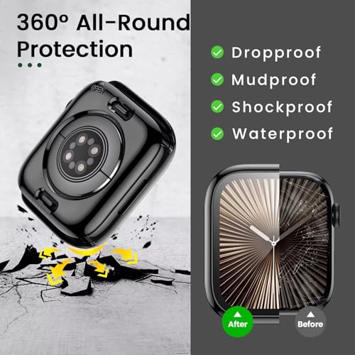 Image of VEMIGON 2 in 1 Waterproof Case Compatible for Apple Watch Series Series 11 /10 46mm, Screen Protector 360 Protective Glass Face Cover Hard PC Bumper + Back Frame for iWatch Accessories, Jet Black