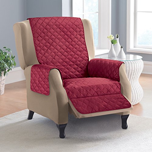 Collections Etc Reversible Quilted Furniture Protector Cover, Burgundy/Taupe, Recliner #TOP4